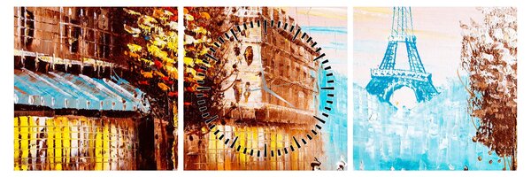 Kép - Esős idő és az Eiffel-torony (órával) (90x30 cm)