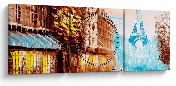 Kép - Esős idő és az Eiffel-torony (órával) (90x30 cm)