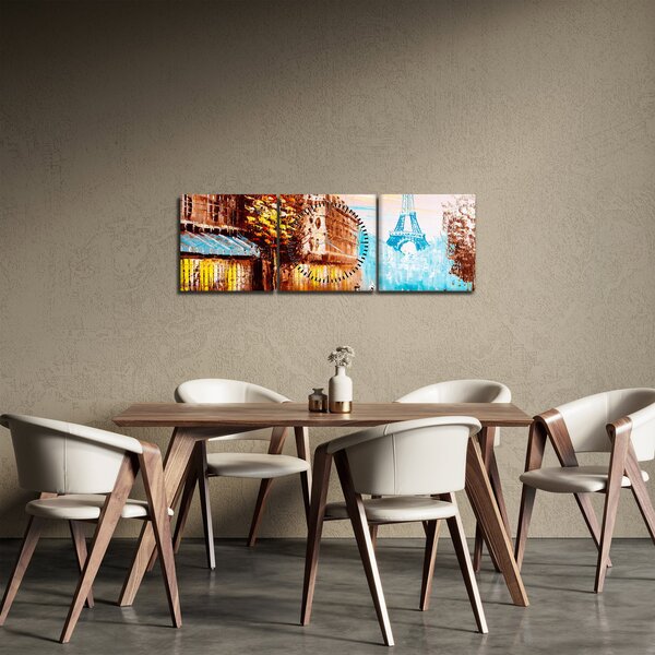 Kép - Esős idő és az Eiffel-torony (órával) (90x30 cm)