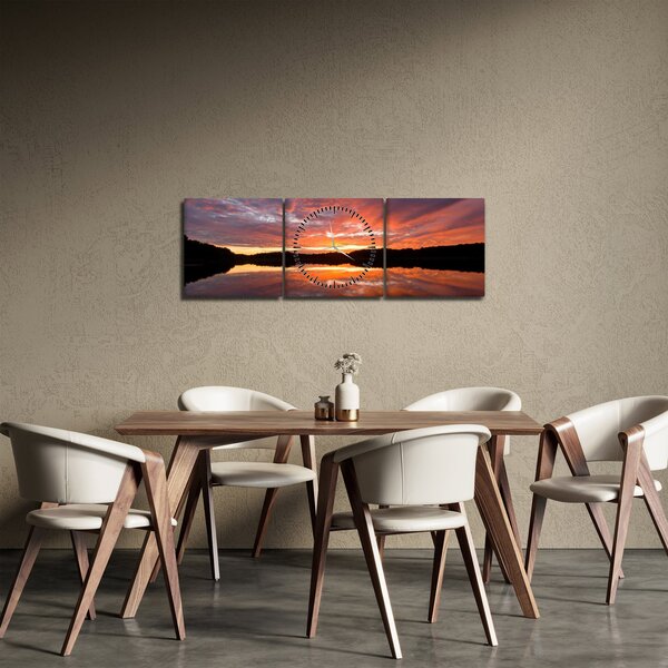 Kép - Naplemente a tó felett (órával) (90x30 cm)