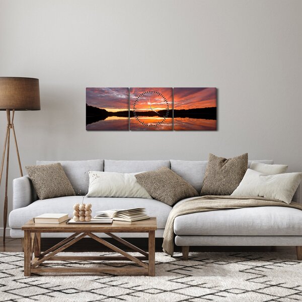 Kép - Naplemente a tó felett (órával) (90x30 cm)