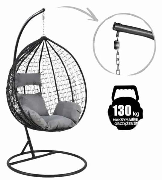 Mercaton hinta, fészek alakú, függőfotellel, fém váz, maximum 130 kg, 2 párna, UV-álló, fekete