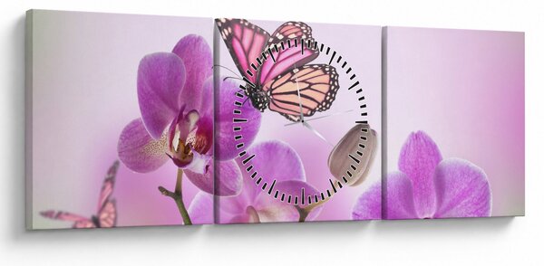 Kép - Pillangó orchidea virágon, lila (órával) (90x30 cm)