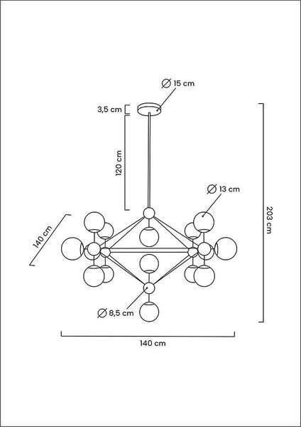 Moosee Astrifero 15 Függőlámpa Fekete Geometrikus Üveggömbökkel