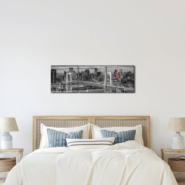 Kép - Nagyváros piros toronnyal (órával) (90x30 cm)