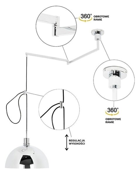 King Home ROTA 360 Függőlámpa Króm Ezüst Forgatható