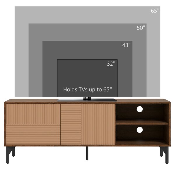 HOMCOM TV állvány, akár 65"-os tévékhez, szórakoztató központ nyitott polcokkal, szekrényekkel és kábelvezető nyílásokkal nappaliba, barna
