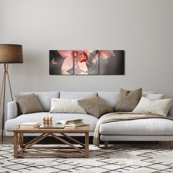 Kép - Virágok és pillangó (órával) (90x30 cm)