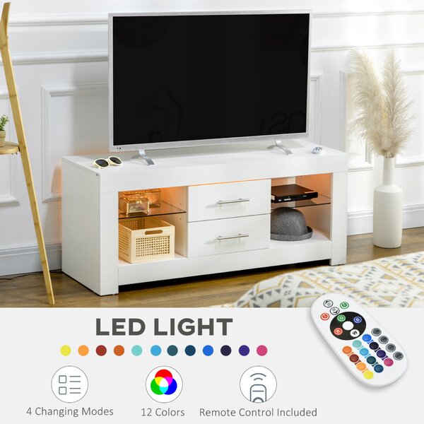 RGB LED TV komód – 55”, Üvegpolcok és távirányító, 12 szín