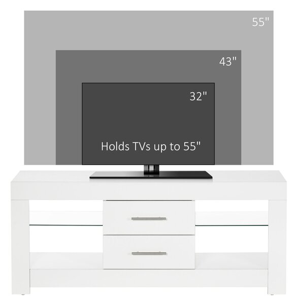 RGB LED TV komód – 55”, Üvegpolcok és távirányító, 12 szín