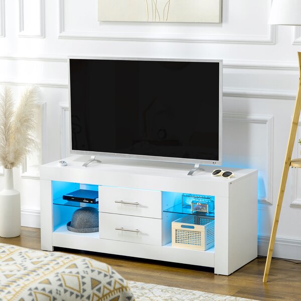 RGB LED TV komód – 55”, Üvegpolcok és távirányító, 12 szín