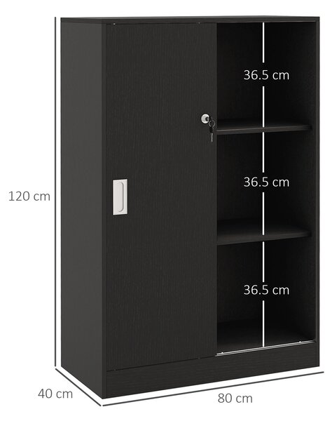 HOMCOM irodai szekrény 80x40x120 3 polccal és dupla ajtóval, zárral, irodába vagy nappaliba, fekete