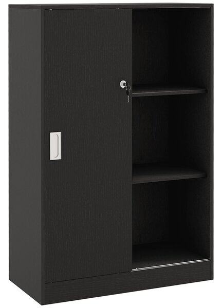 HOMCOM irodai szekrény 80x40x120 3 polccal és dupla ajtóval, zárral, irodába vagy nappaliba, fekete