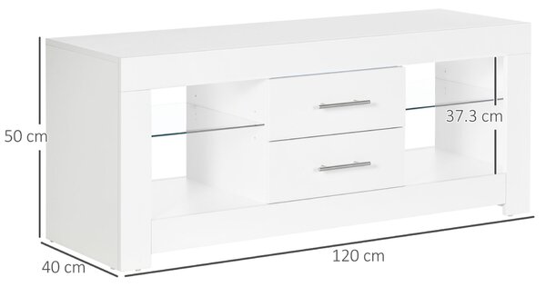 RGB LED TV komód – 55”, Üvegpolcok és távirányító, 12 szín