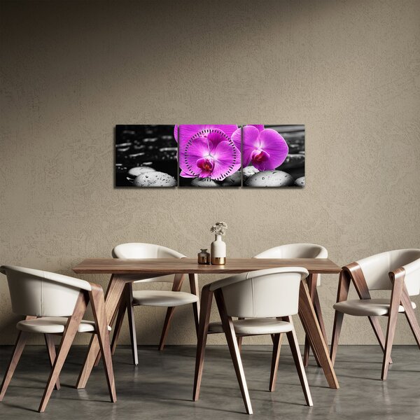 Kép - Lila orchideák (órával) (90x30 cm)