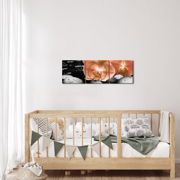 Kép - Narancssárga orchideák (órával) (90x30 cm)