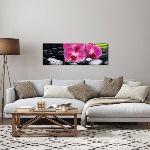 Kép - Rózsaszín orchidea pálmalevéllel (órával) (90x30 cm)