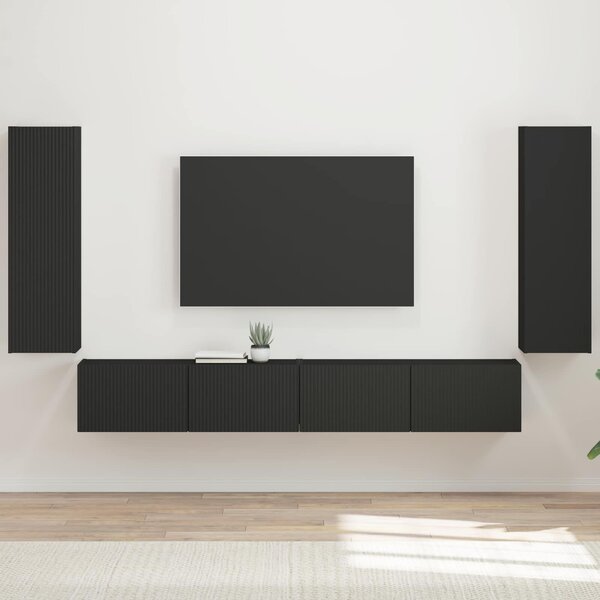 VidaXL TV falit kabinet szett 4 db Fekete Szerelt Fa