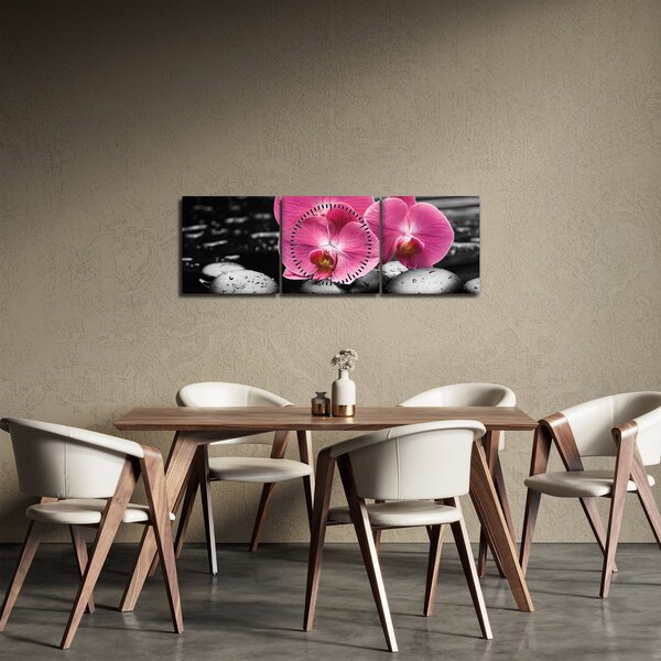Kép - Rózsaszín orchideák (órával) (90x30 cm)