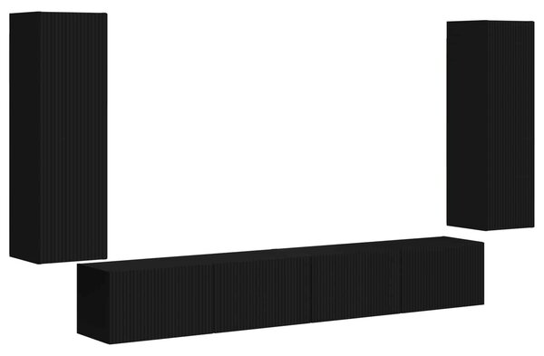 VidaXL TV falit kabinet szett 4 db Fekete Szerelt Fa