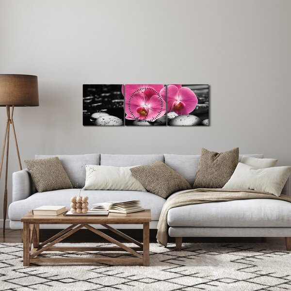 Kép - Rózsaszín orchideák (órával) (90x30 cm)