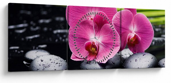 Kép - Rózsaszín orchidea pálmalevéllel (órával) (90x30 cm)