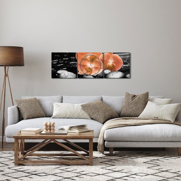 Kép - Narancssárga orchideák (órával) (90x30 cm)