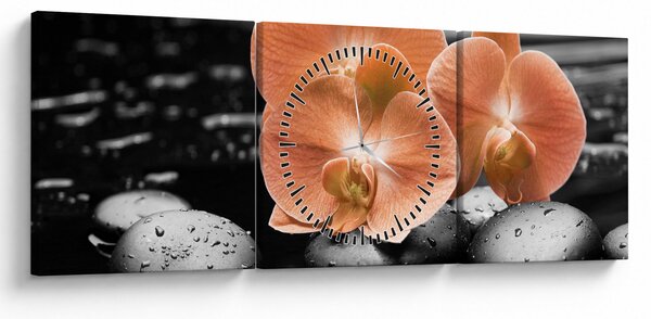 Kép - Narancssárga orchideák (órával) (90x30 cm)