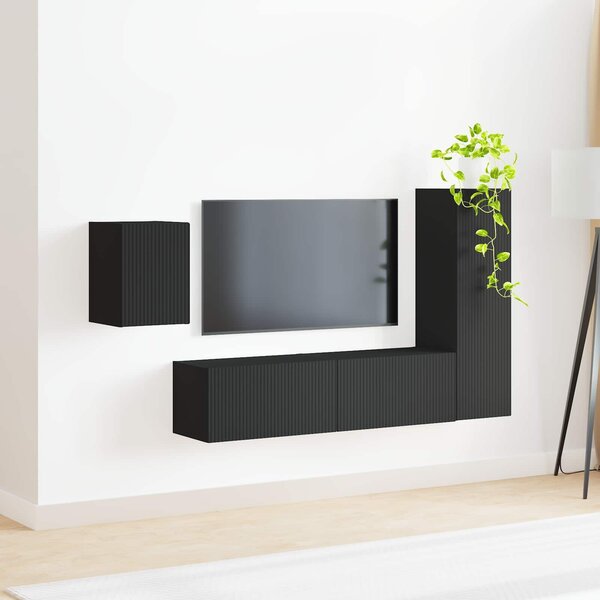 VidaXL TV szekrény garnitúra Falra szerelhető 4 pcs Fekete Faanyag