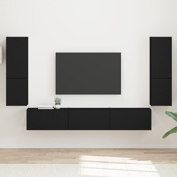 VidaXL TV szekrény garnitúra 4 db Fekete Szerelt Fa