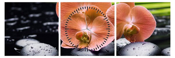 Kép - Narancssárga orchidea pálmalevelekkel (órával) (90x30 cm)