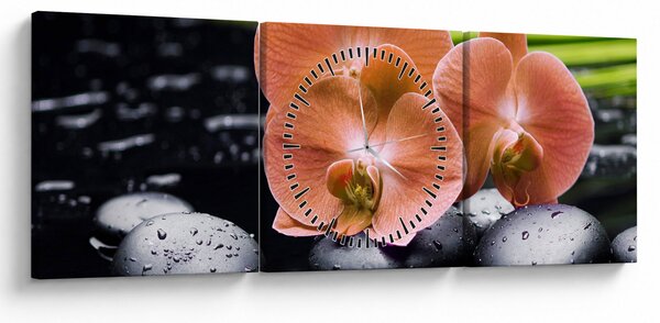 Kép - Narancssárga orchidea pálmalevelekkel (órával) (90x30 cm)