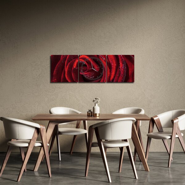 Kép - Vörös rózsa harmatcseppekkel (órával) (90x30 cm)