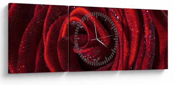 Kép - Vörös rózsa harmatcseppekkel (órával) (90x30 cm)
