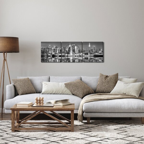 Kép - New York, fekete-fehér (órával) (90x30 cm)