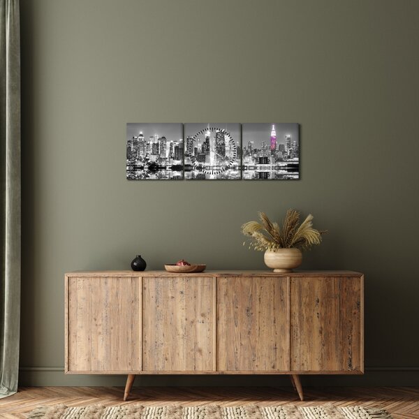 Kép - New York és a lila felhőkarcoló (órával) (90x30 cm)