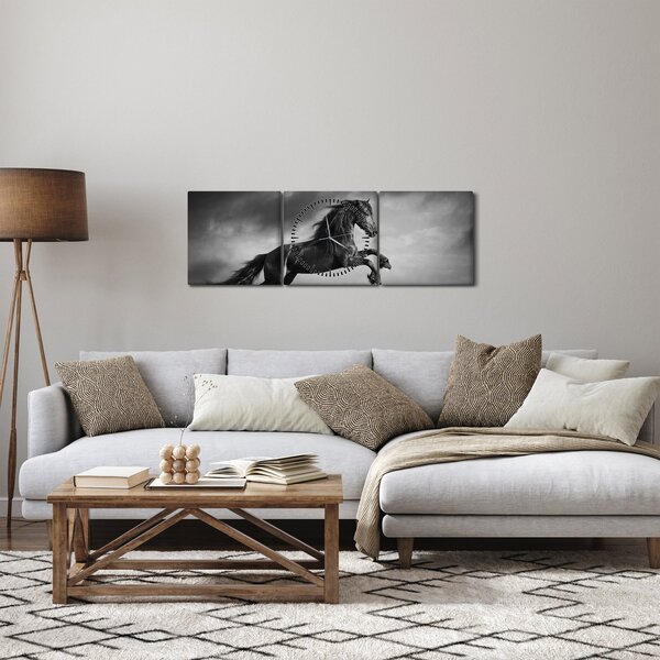 Kép - Fekete-fehér ló (órával) (90x30 cm)