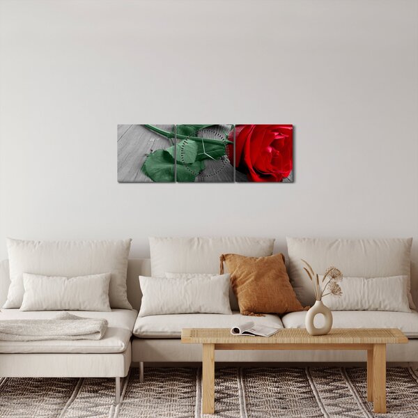 Kép - Piros rózsa zöld szárral (órával) (90x30 cm)