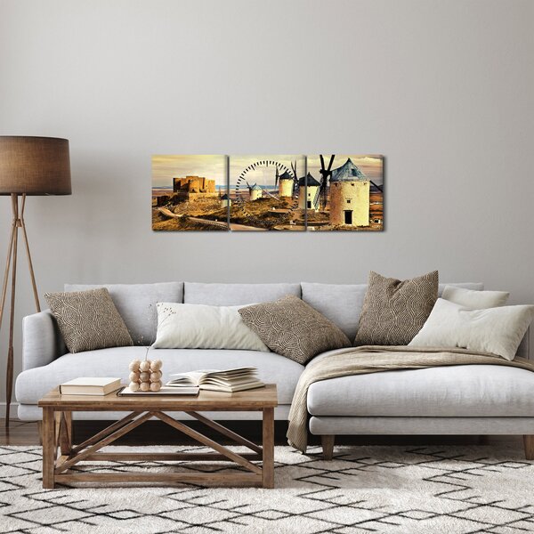 Kép - Szélmalmok (órával) (90x30 cm)