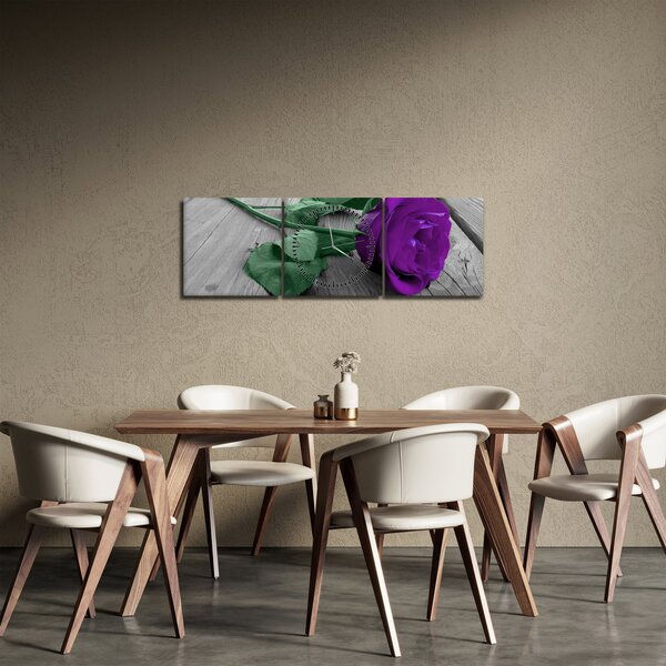 Kép - Lila rózsa zöld szárral (órával) (90x30 cm)