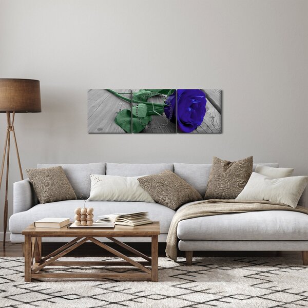 Kép - Kék rózsa zöld szárral (órával) (90x30 cm)