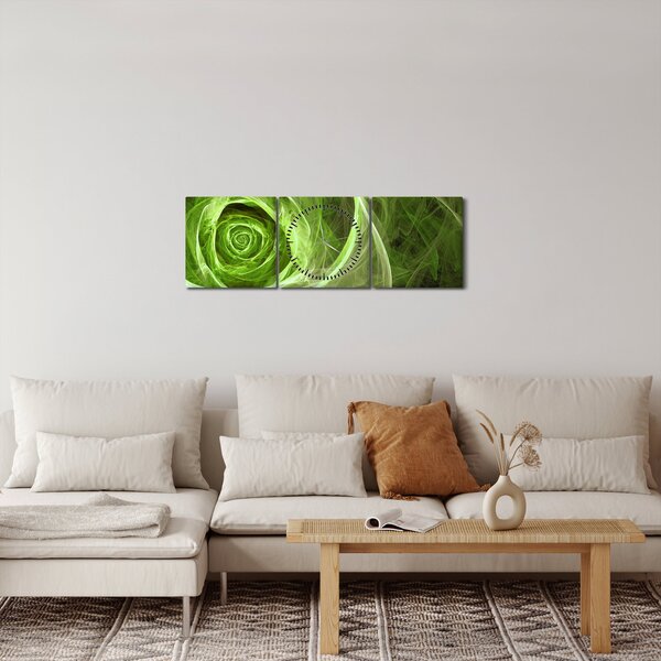 Kép - Absztrakt rózsa zöld (órával) (90x30 cm)