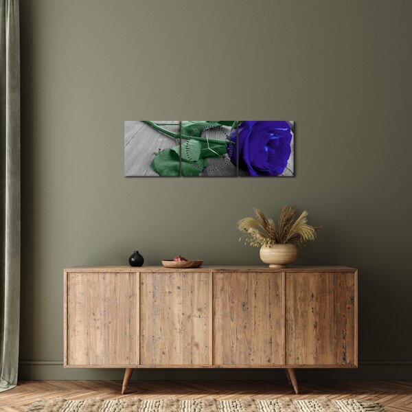 Kép - Kék rózsa zöld szárral (órával) (90x30 cm)