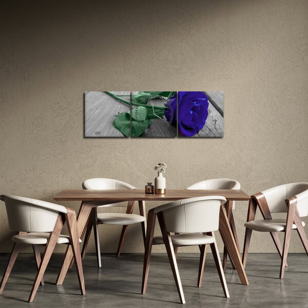 Kép - Kék rózsa zöld szárral (órával) (90x30 cm)