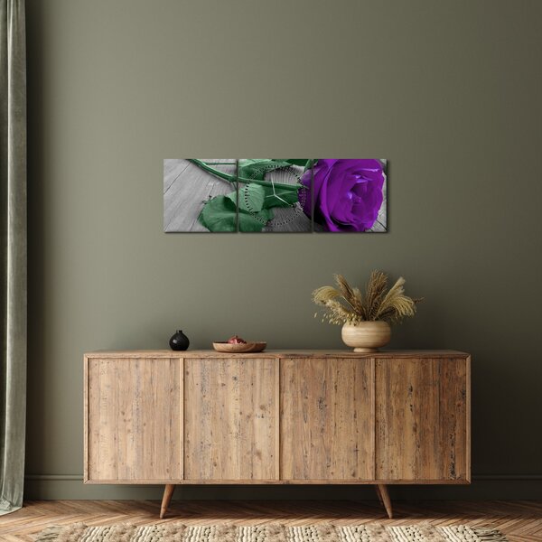 Kép - Lila rózsa zöld szárral (órával) (90x30 cm)