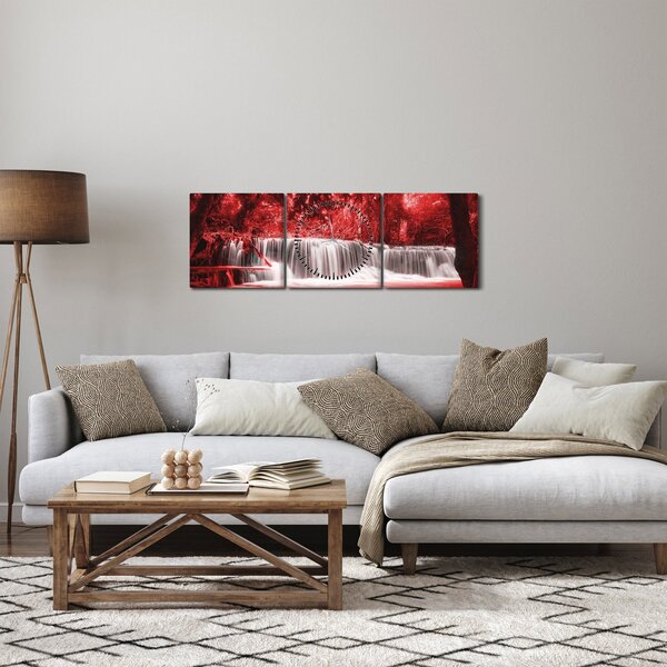 Kép - Vízesés, piros (órával) (90x30 cm)