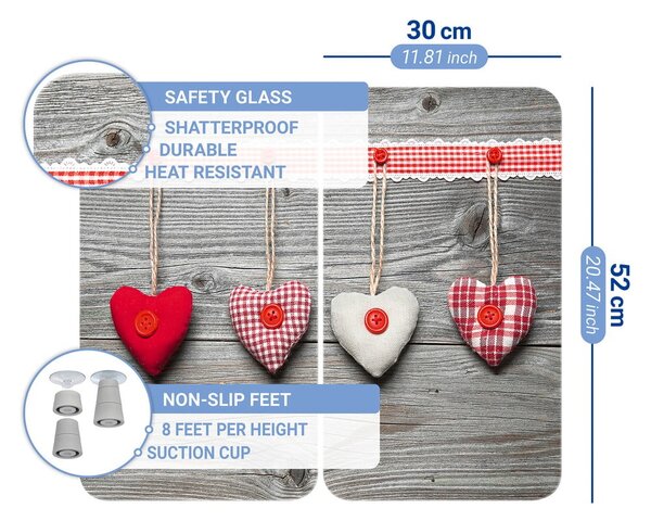 Edzett üveg tűzhely fedőlap szett 2 db-os 30x52 cm Heart – Wenko