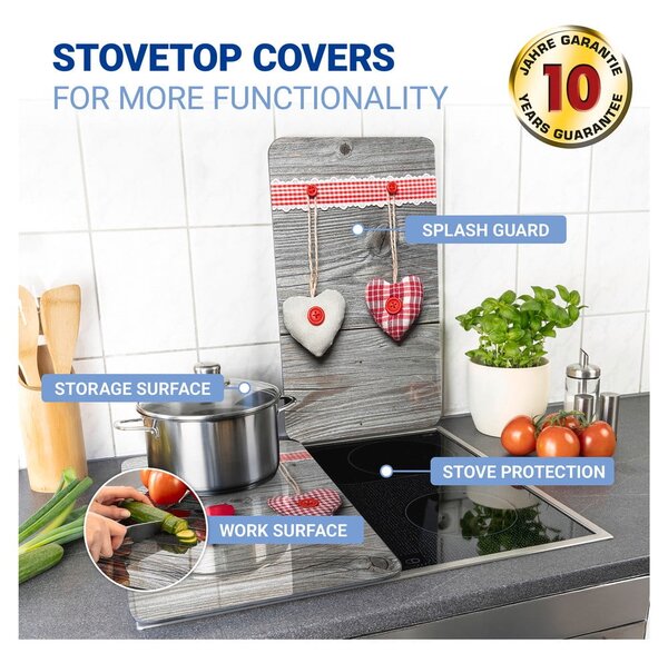 Edzett üveg tűzhely fedőlap szett 2 db-os 30x52 cm Heart – Wenko