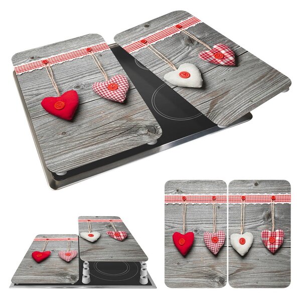 Edzett üveg tűzhely fedőlap szett 2 db-os 30x52 cm Heart – Wenko