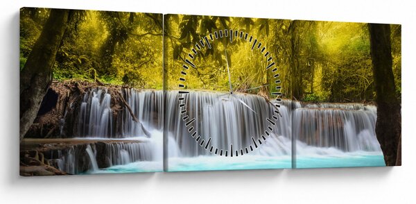 Kép - Vízesés, élénk színekkel (órával) (90x30 cm)